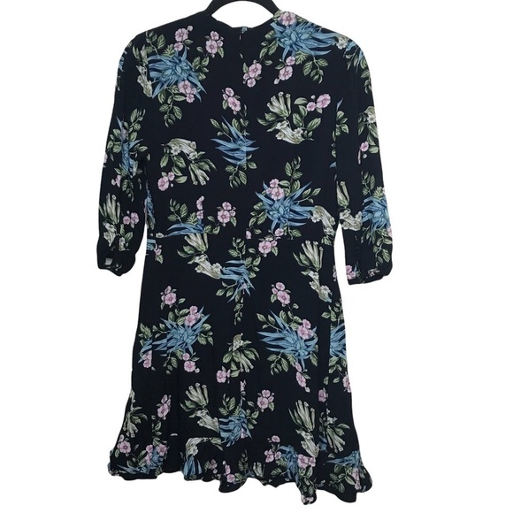 27 Miles Mailbu Black Floral V Neck Dress With Ruffle Trim Hem - Picture 2 of 8